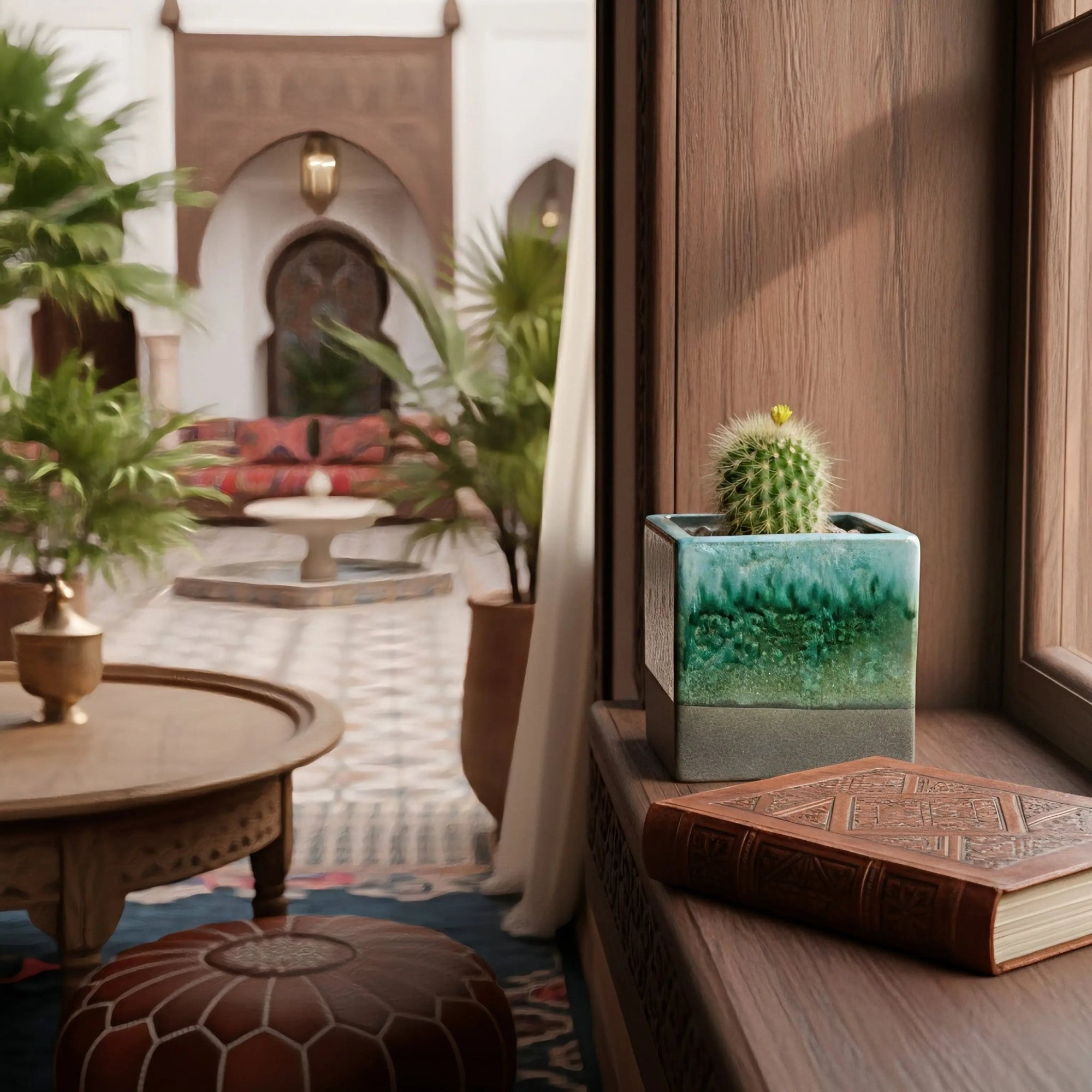 Cache - pot carré artisanal inspiré de la poterie de Tamegroute, Maroc. - asceramique