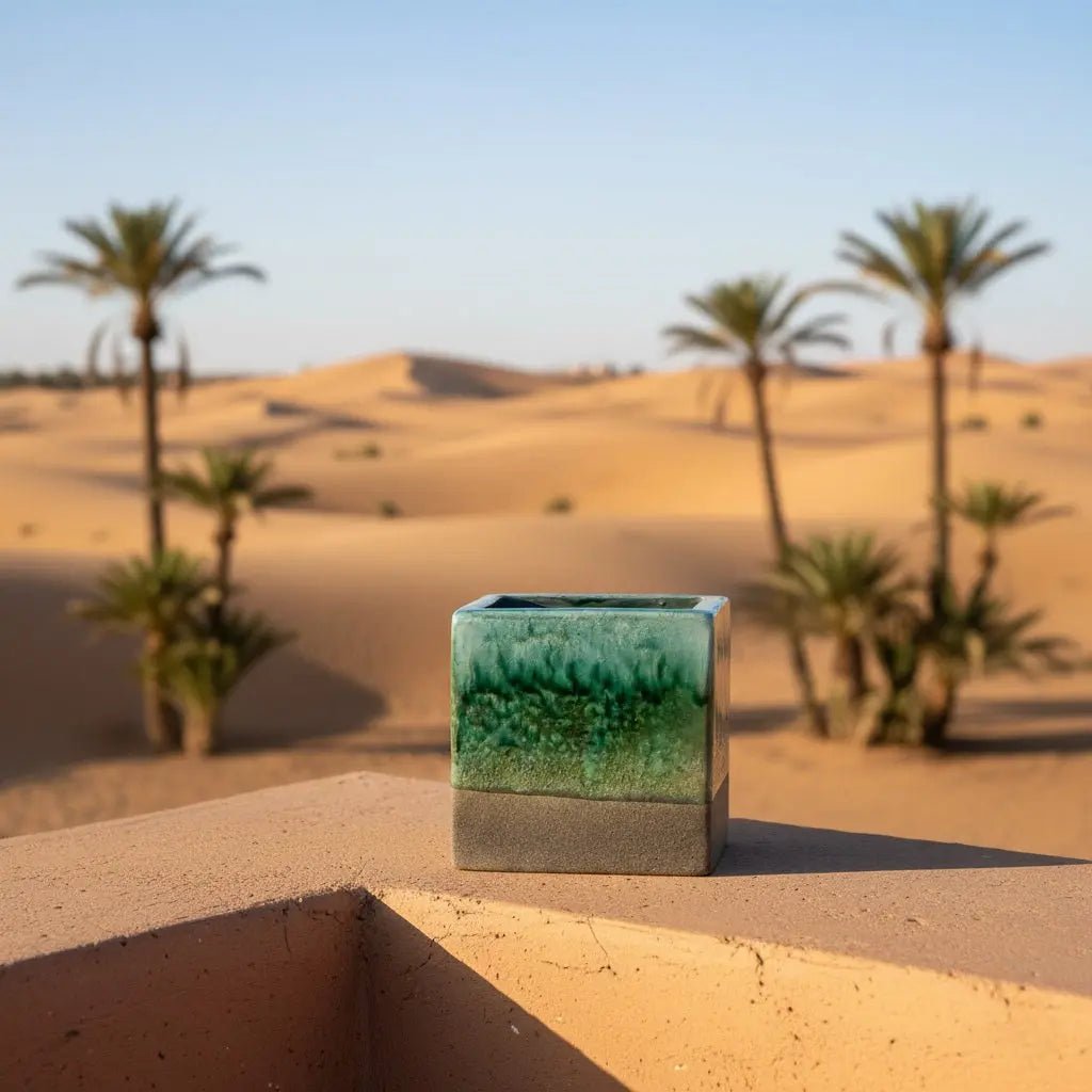 Cache - pot carré artisanal inspiré de la poterie de Tamegroute, Maroc. - asceramique