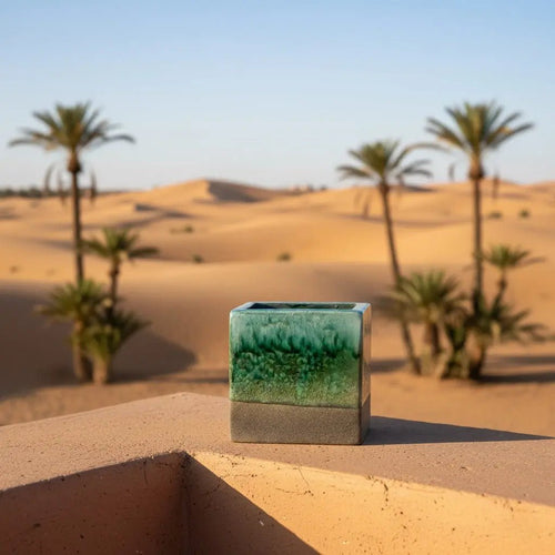 Cache - pot carré artisanal inspiré de la poterie de Tamegroute, Maroc. - asceramique