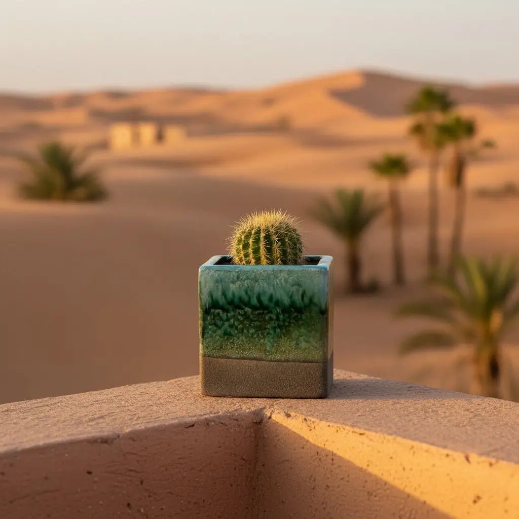 Cache - pot carré artisanal inspiré de la poterie de Tamegroute, Maroc. - asceramique