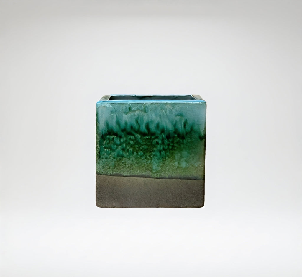 Cache - pot carré artisanal inspiré de la poterie de Tamegroute, Maroc. - asceramique