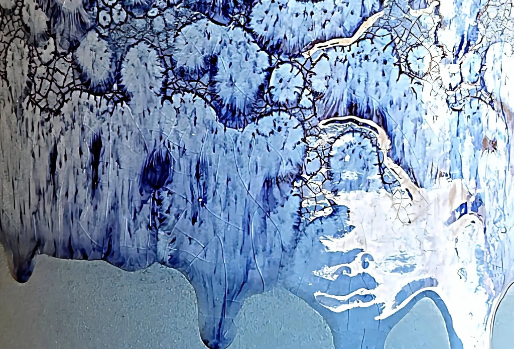 Cache - pot "Ciel d'Orage" en céramique, finition effet bulle et coulures bleues. - asceramique