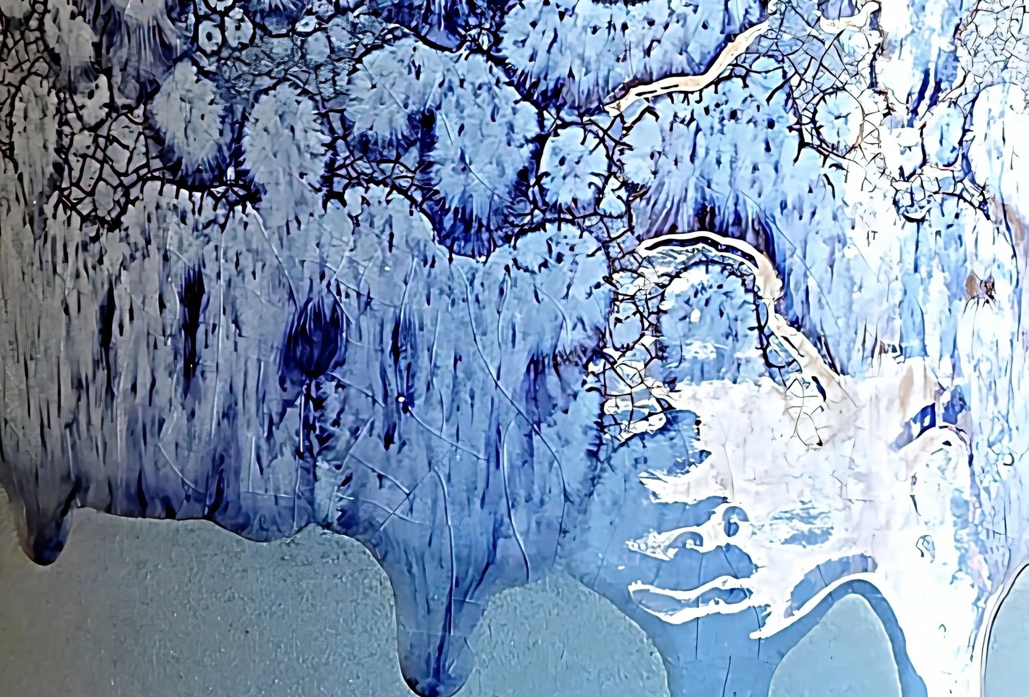 Cache - pot "Ciel d'Orage" en céramique, finition effet bulle et coulures bleues. - asceramique