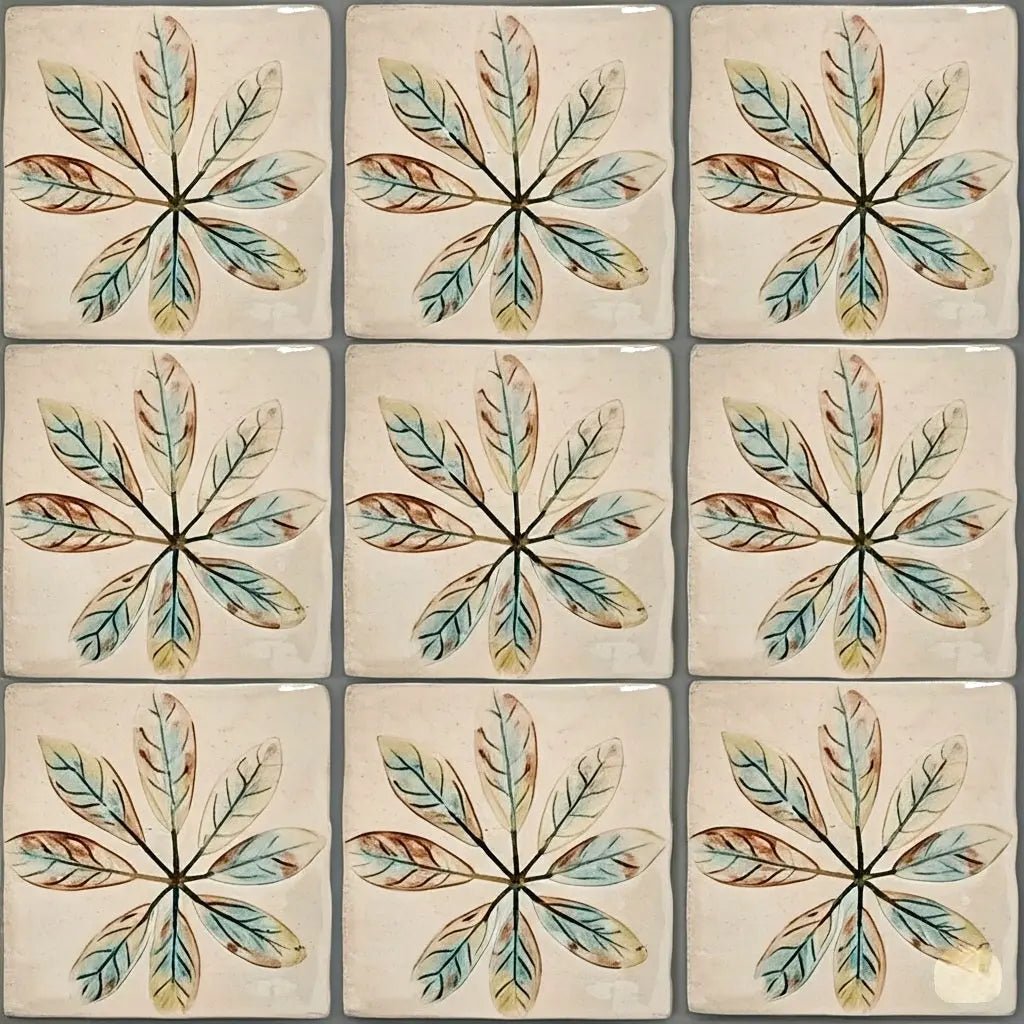 Carreaux en Céramique Feuillage d'Automne Artisanat d'Art Fait Main 10x10 cm - asceramique