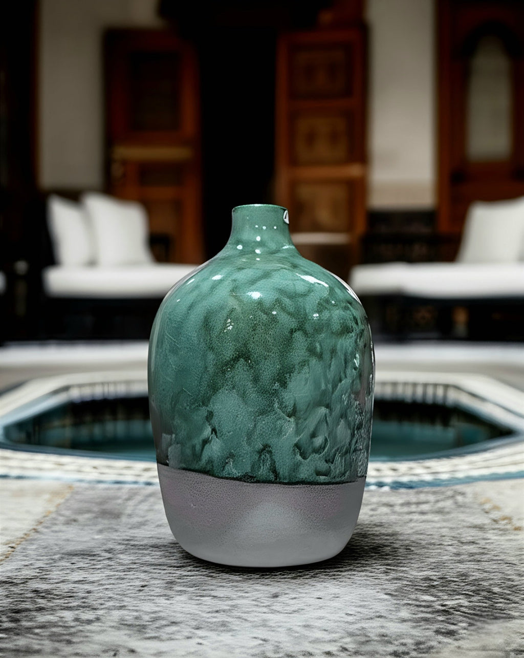 Gourde et vase en céramique artisanale - Vert Tamgroute et finition brute - asceramique
