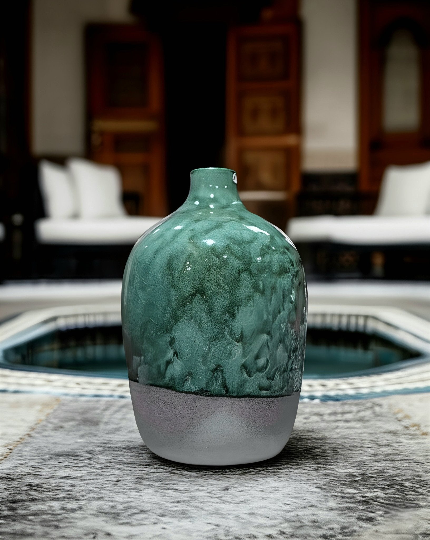 Gourde et vase en céramique artisanale - Vert Tamgroute et finition brute - asceramique