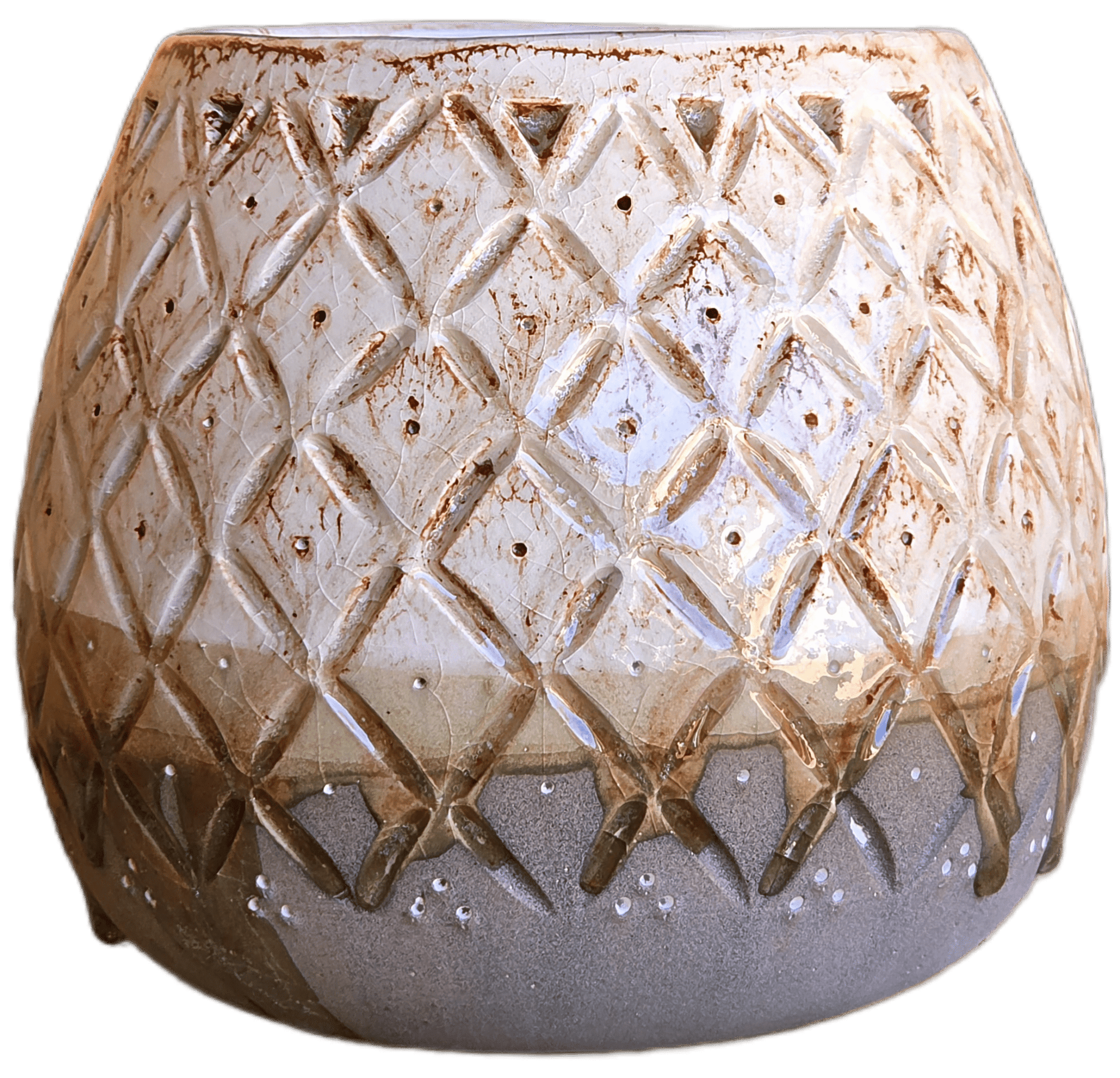 Pot Oasis en Céramique Texturée Losanges - Style Artisanal - asceramique