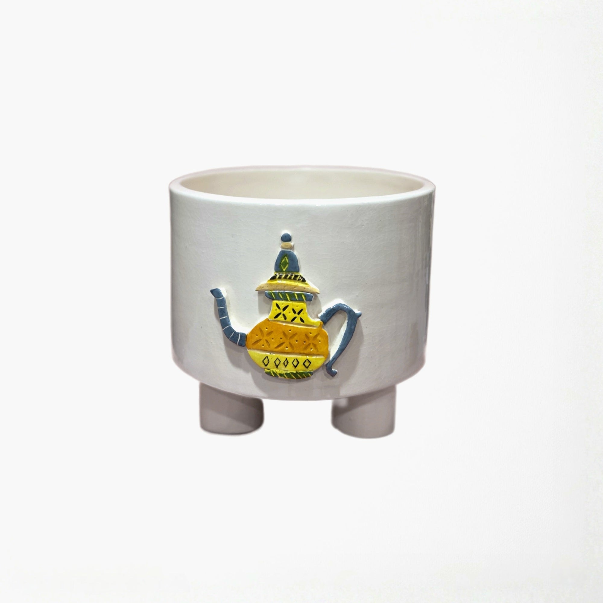 Pot théière marocaine en céramique sur pied. - asceramique