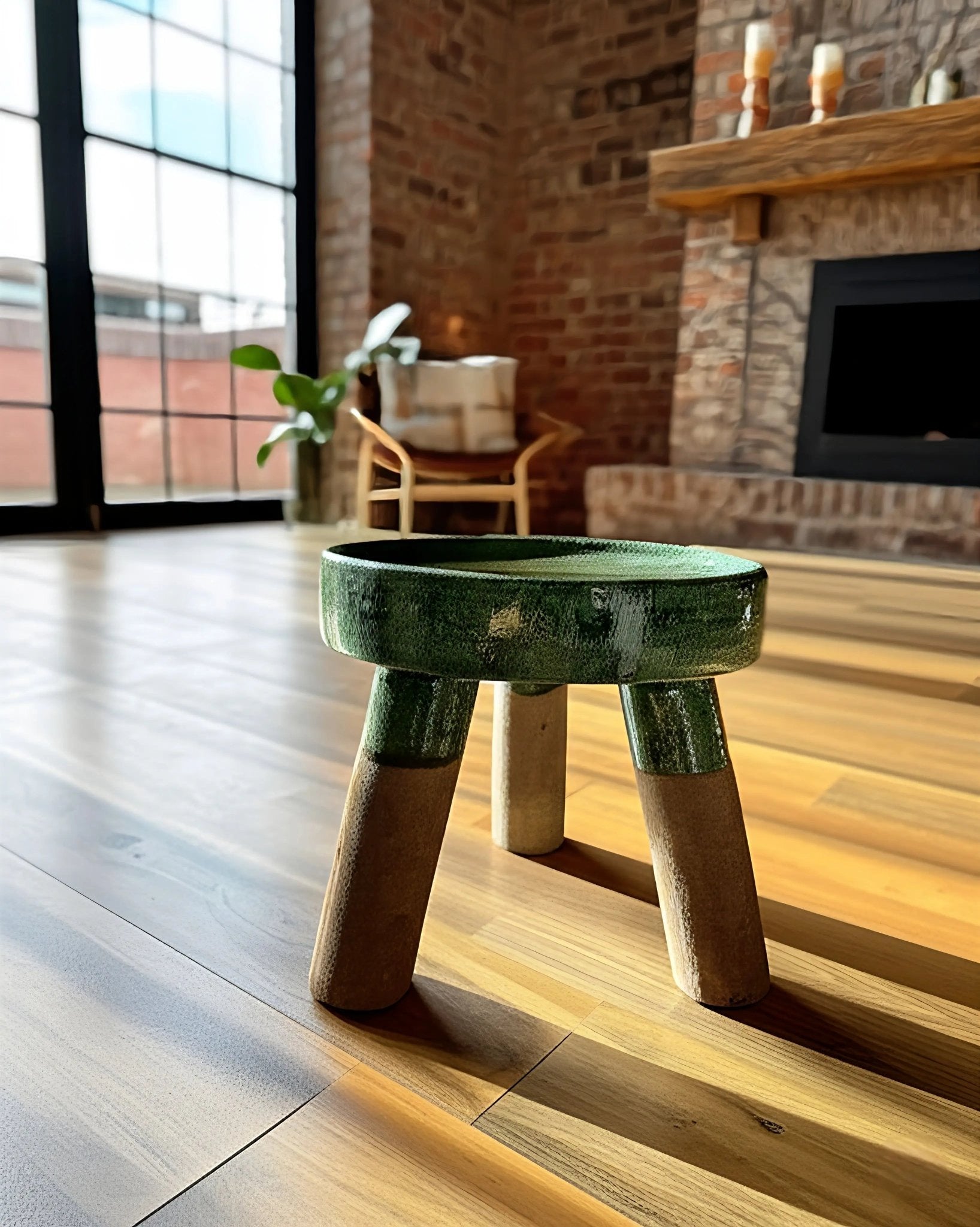 Tabouret d'appoint en céramique craquelée - Vert Tamegroute. - asceramique
