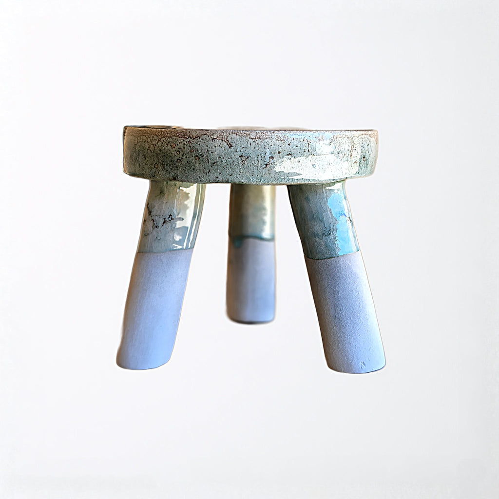 Tabouret d'appoint en céramique craquelée - Vert Tamegroute. - asceramique