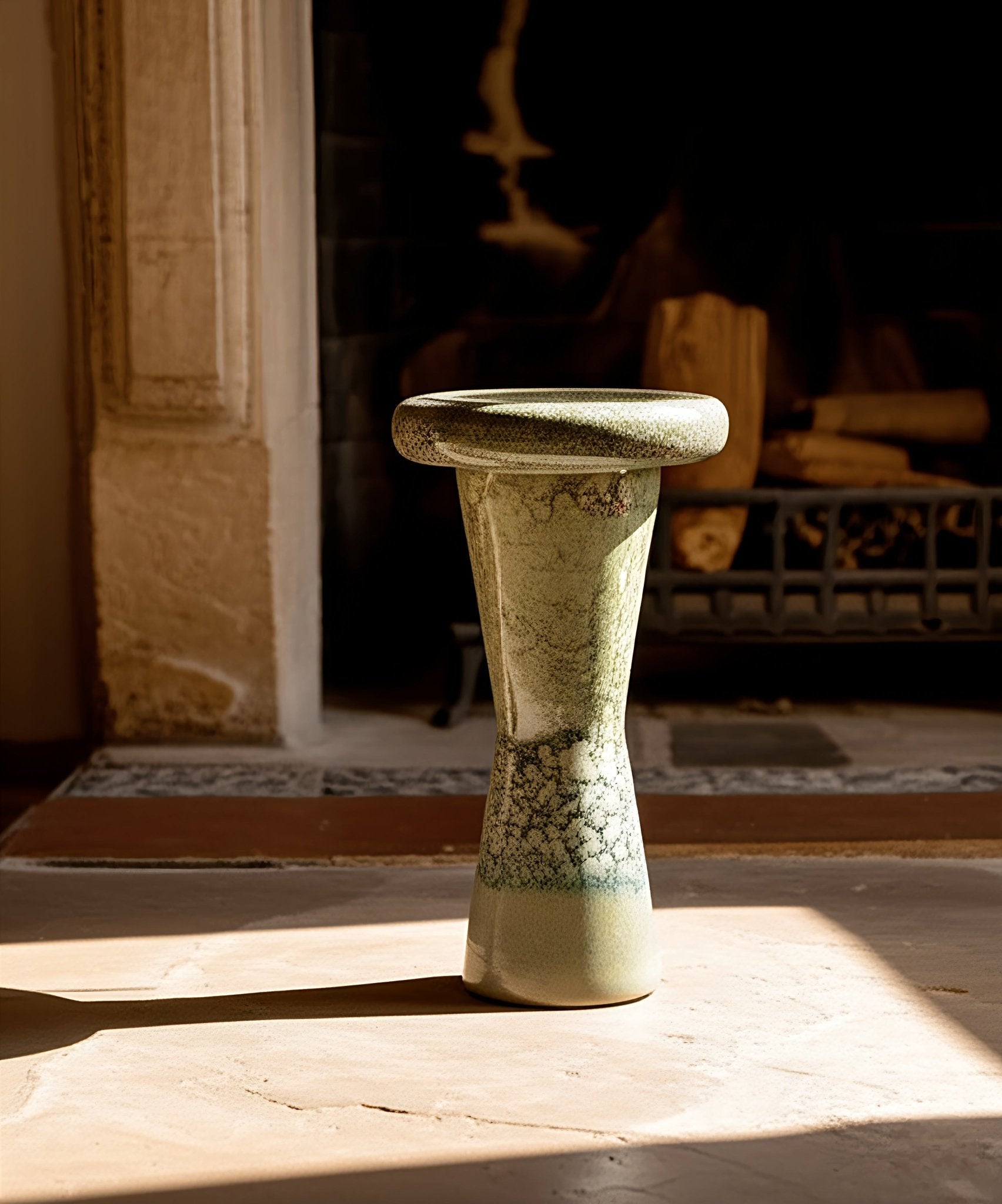 Tabouret d'appoint en céramique, Glaçure Bleu - Vert Craquelée. - asceramique