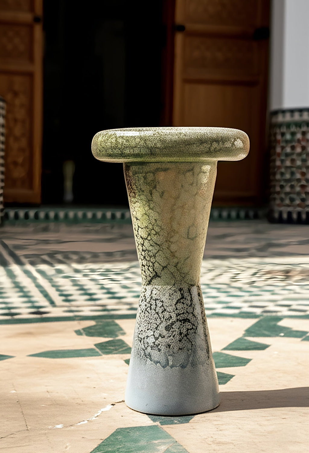 Tabouret d'appoint en céramique, Glaçure Bleu - Vert Craquelée. - asceramique