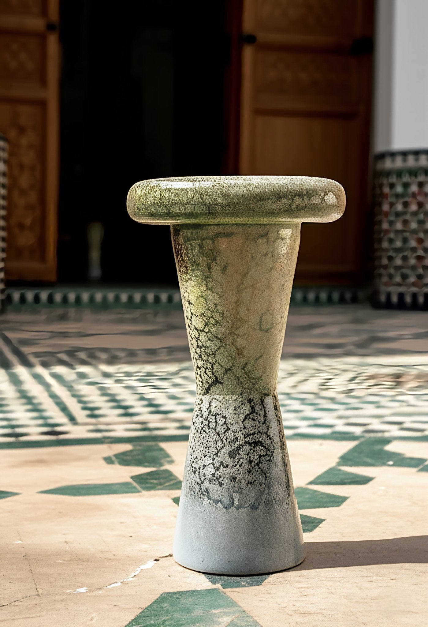 Tabouret d'appoint en céramique, Glaçure Bleu - Vert Craquelée. - asceramique