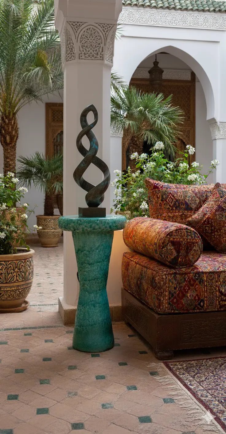 Tabouret d'appoint en céramique, Glaçure Vert Tamgroute Craquelée. - asceramique