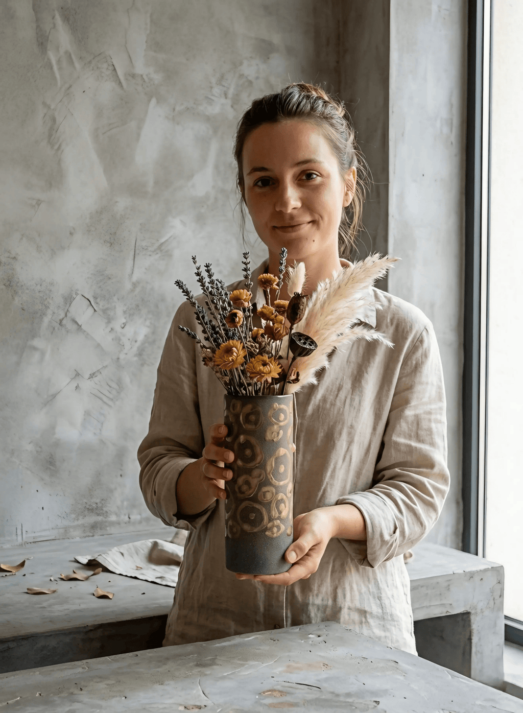 Vase L’Atlas – Céramique d'Art en Engobe et Or Bruni (23cm) - asceramique