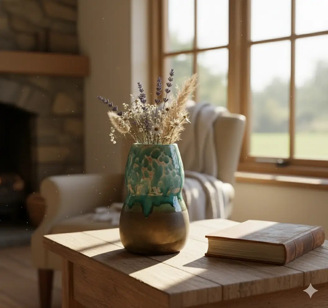 Vase Oasis Artisanat Marocain – Céramique Bicolore Émail Turquoise Dégoulinant - asceramique