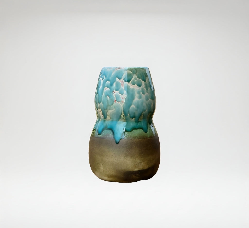 Vase Oasis Artisanat Marocain – Céramique Bicolore Émail Turquoise Dégoulinant - asceramique