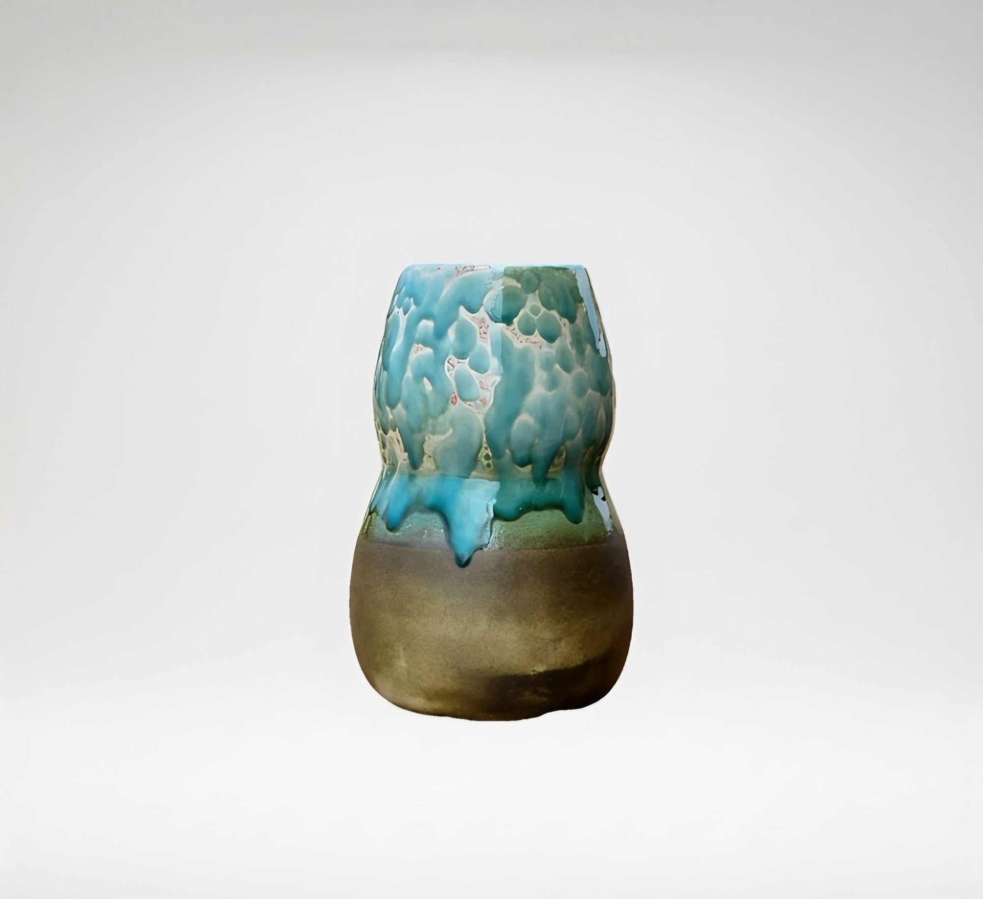 Vase Oasis Artisanat Marocain – Céramique Bicolore Émail Turquoise Dégoulinant - asceramique
