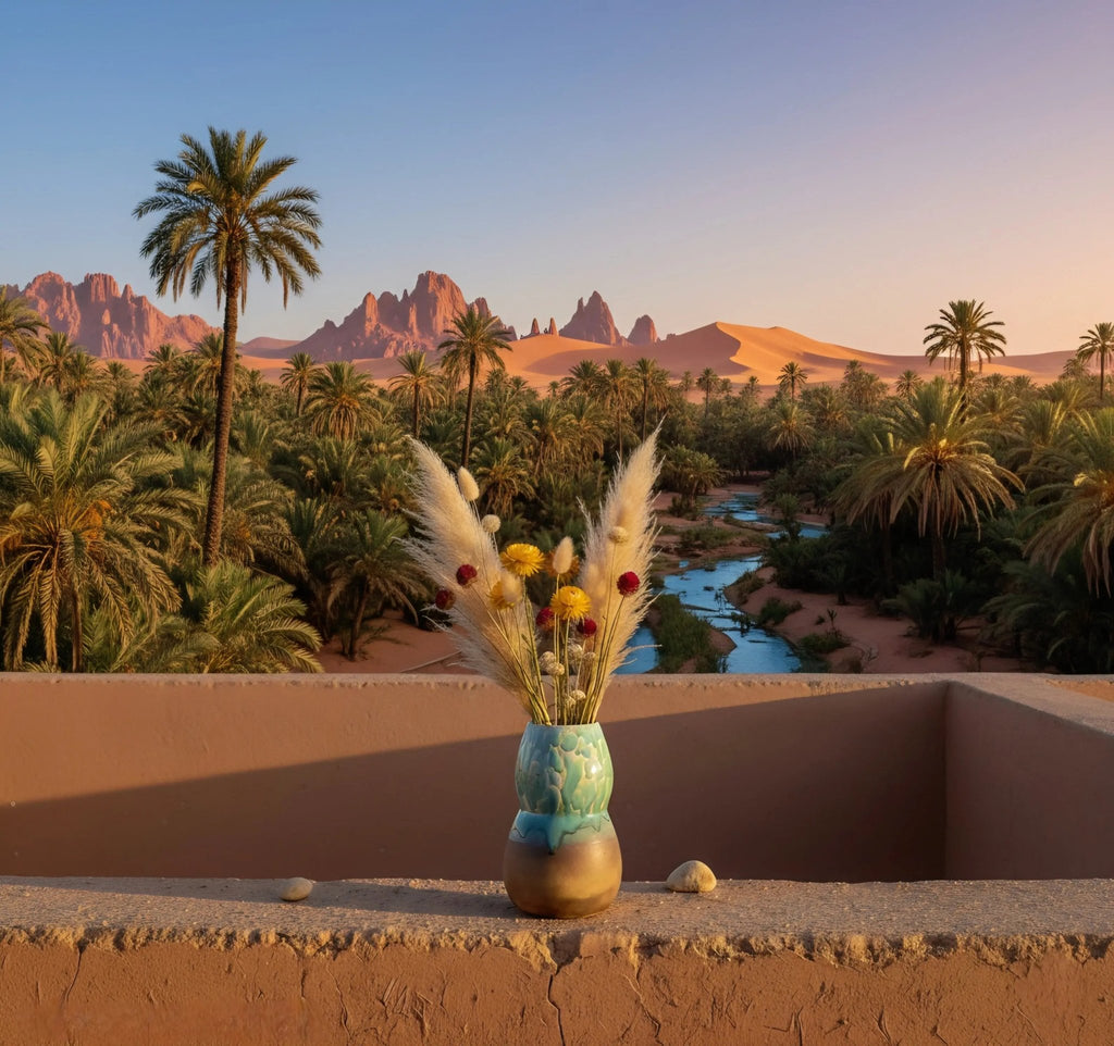 Vase Oasis Artisanat Marocain – Céramique Bicolore Émail Turquoise Dégoulinant - asceramique