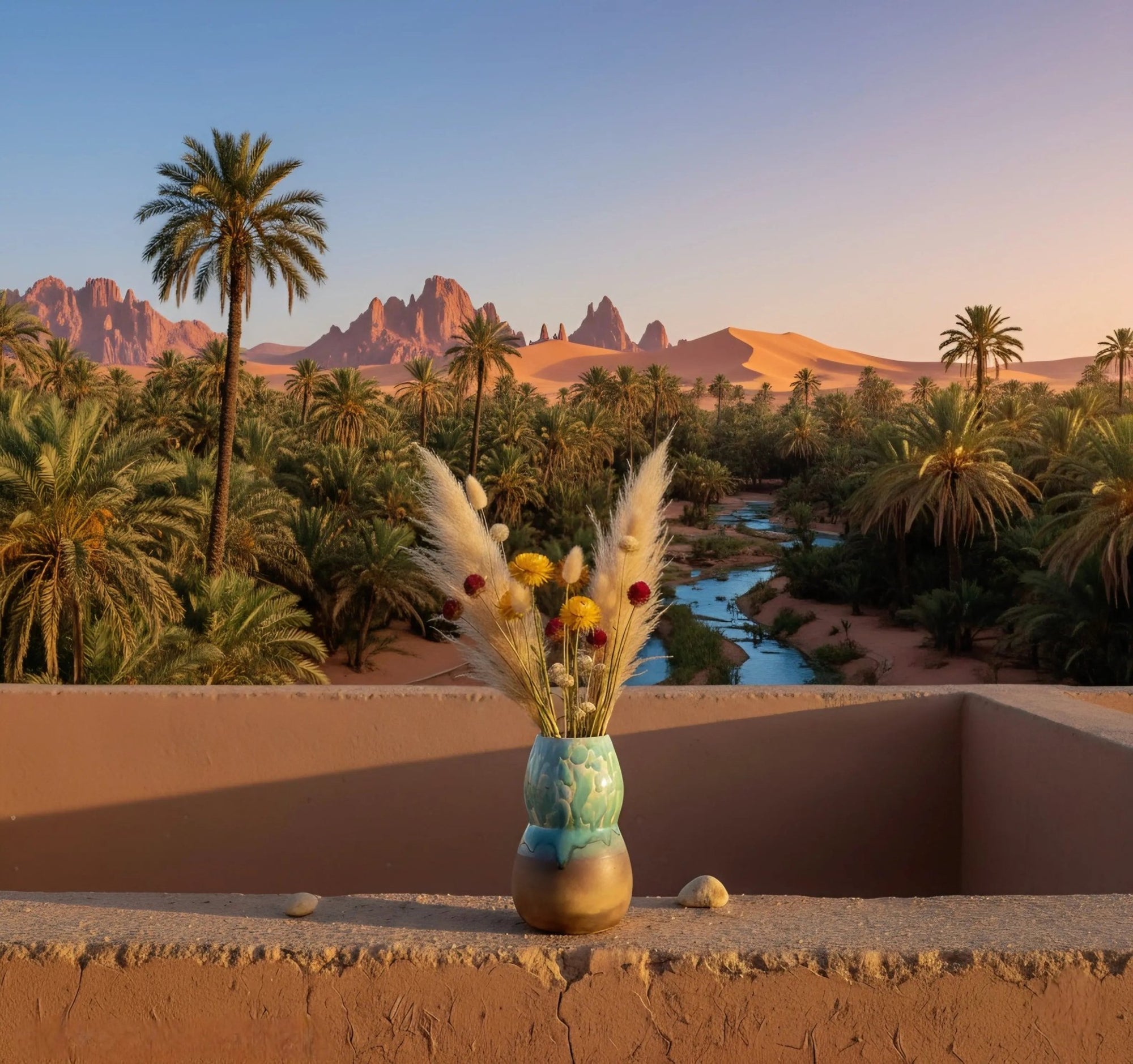 Vase Oasis Artisanat Marocain – Céramique Bicolore Émail Turquoise Dégoulinant - asceramique