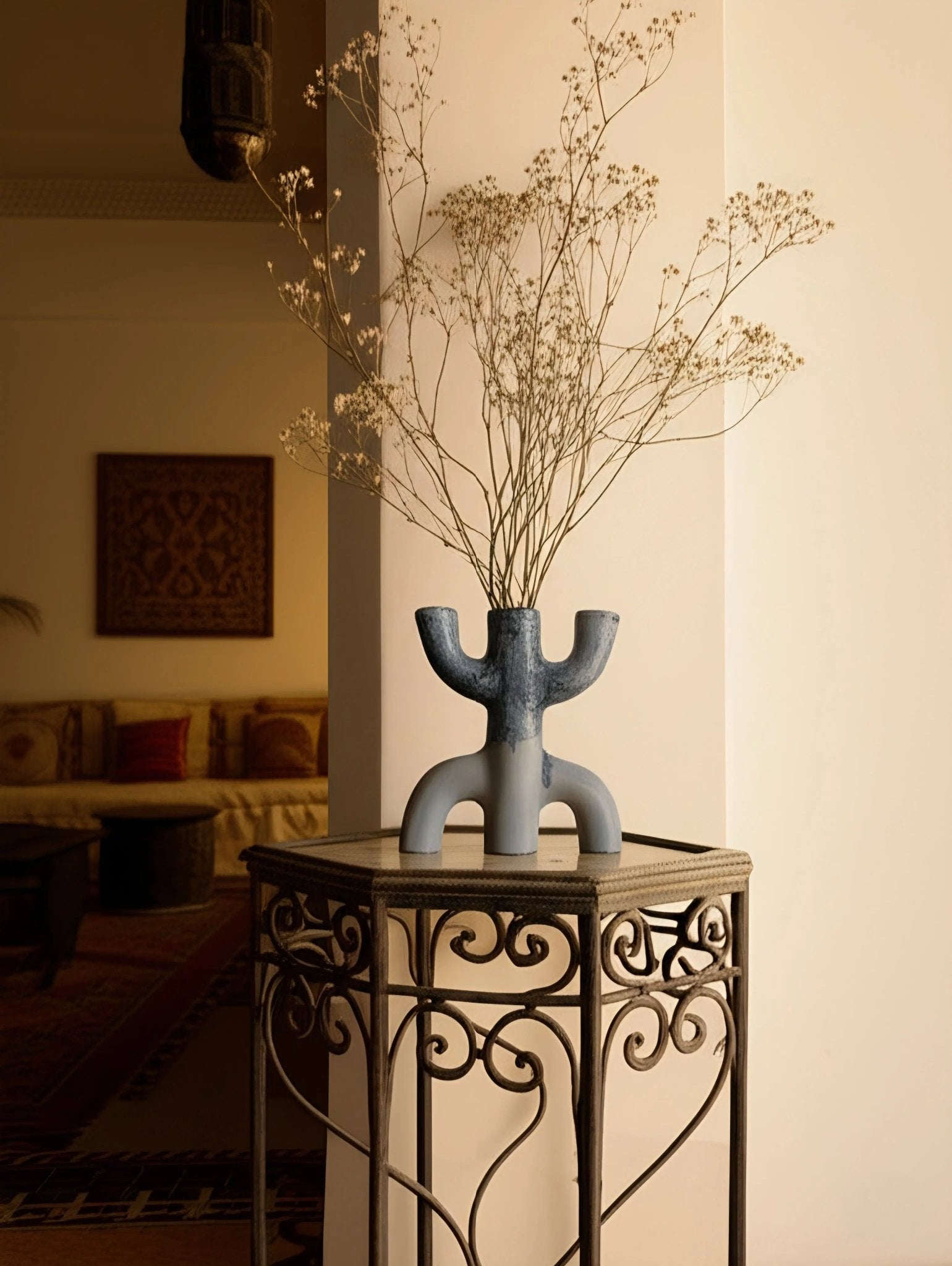 Vase Tifinar Céramique Bleu Décoration Maison Minimaliste Moderne - asceramique